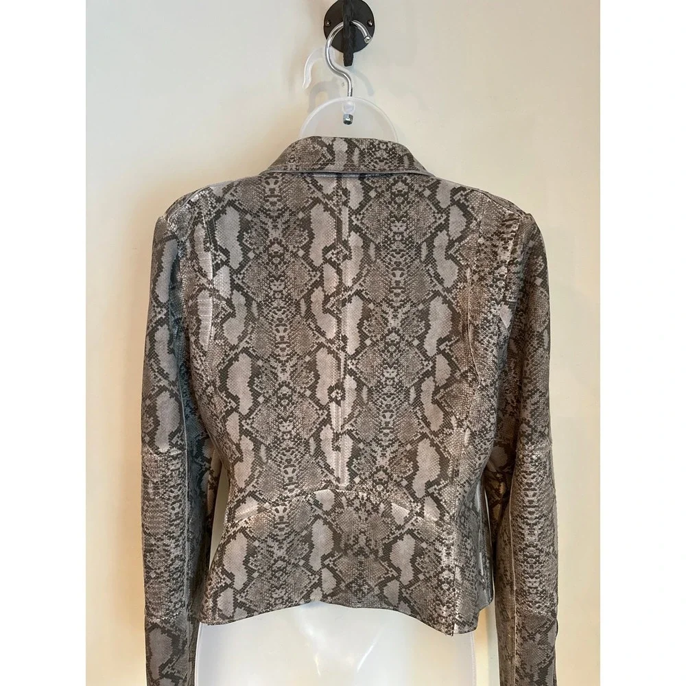 Marrakech Womens Green Snakeskin Print Moto Jacket‎ Size M Asymmetric Zip Biker
